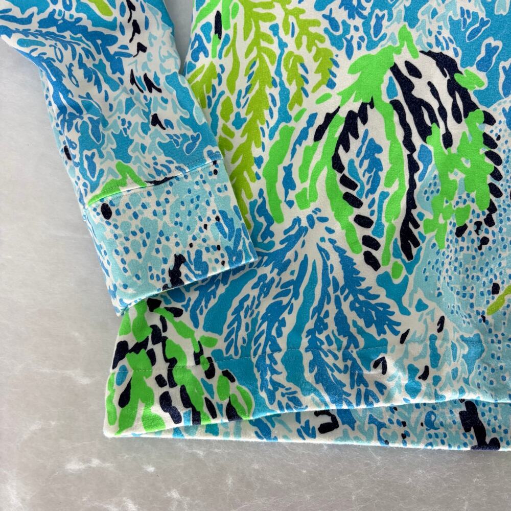 Lilly Pulitzer Half Zip Pullover Top Size M Blue Green Coral Reef Print - Picture 15 of 15